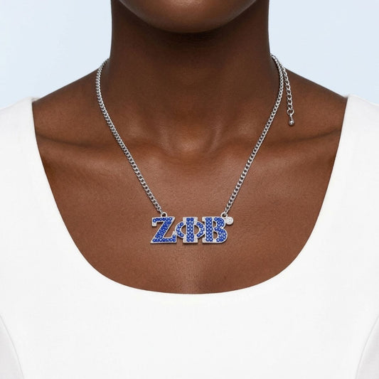 ZPB Silver Blue Rhinestone Greek Letter Necklace