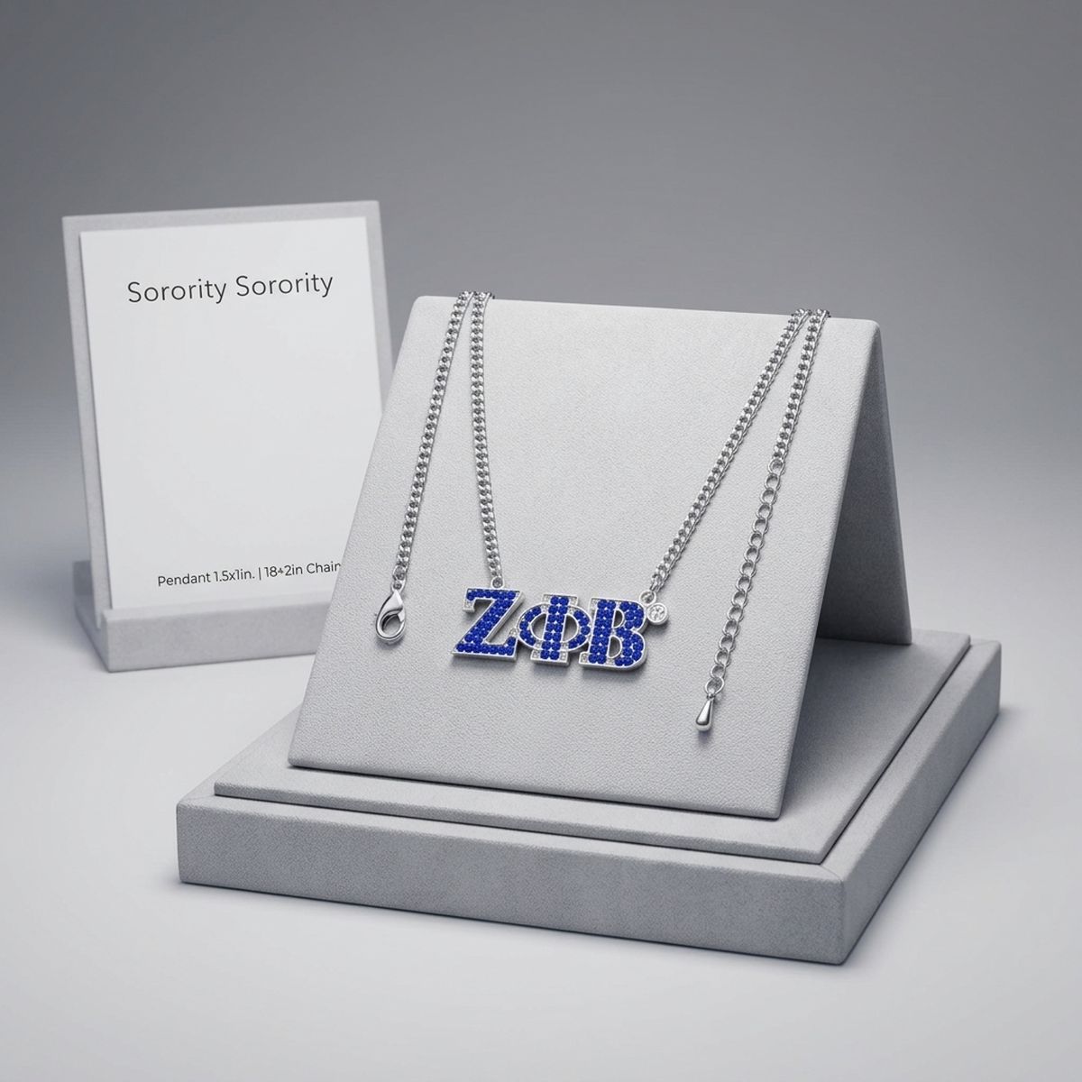 ZPB Silver Blue Rhinestone Greek Letter Necklace