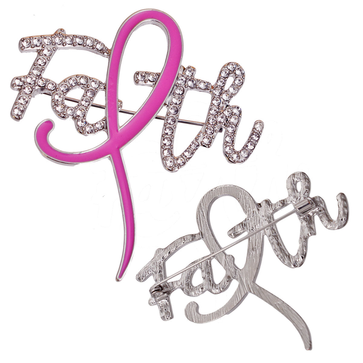 Breast Cancer Brooch Silver Faith Pink Ribbon