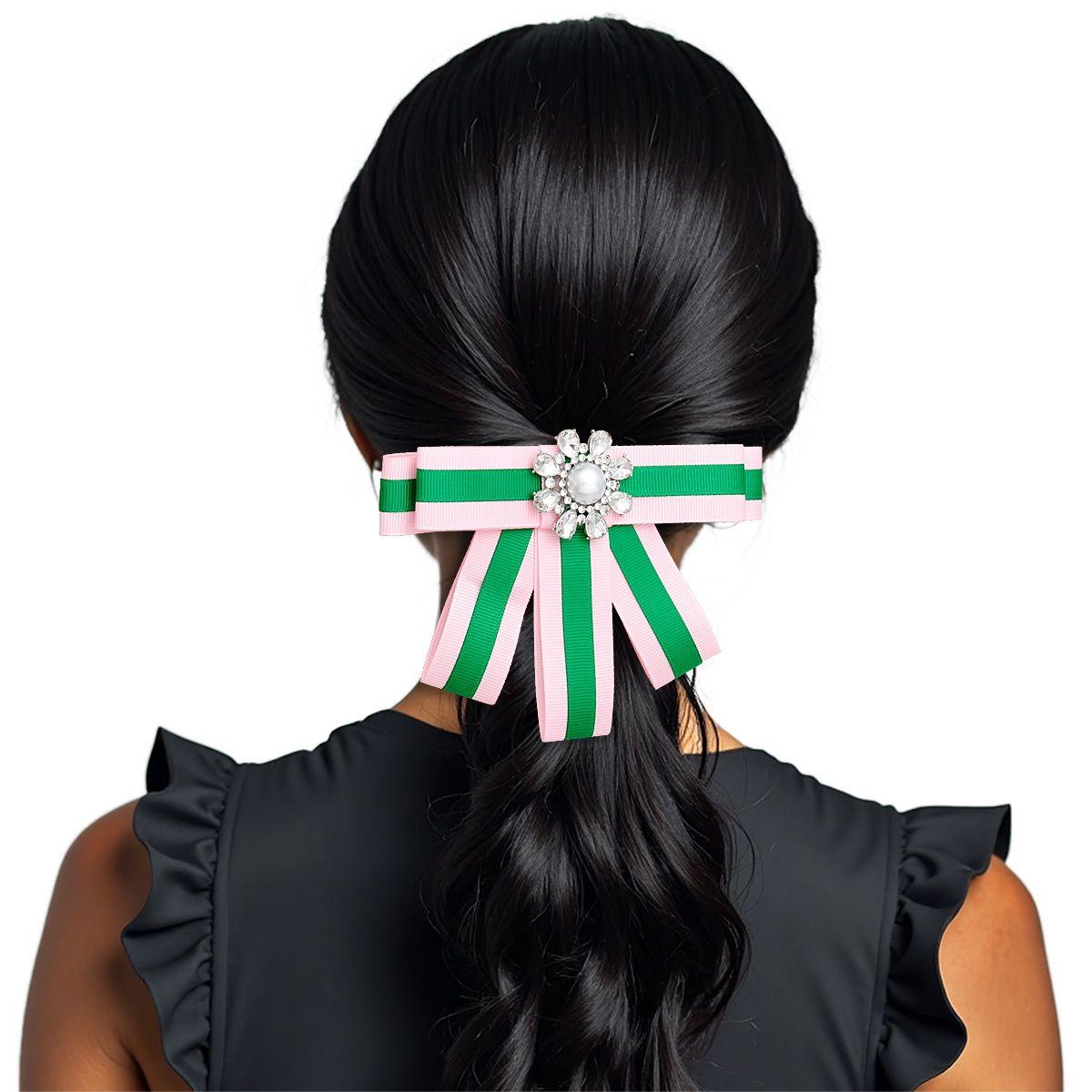 AKA Sorority Pink Green Bow Tie Style Brooch
