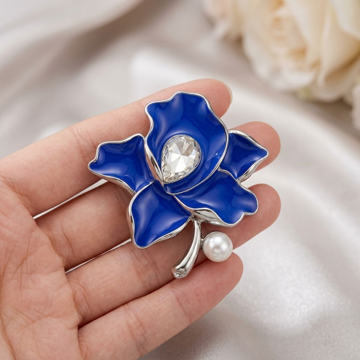 Zeta Phi Beta Blue Enamel Flower Brooch Pin