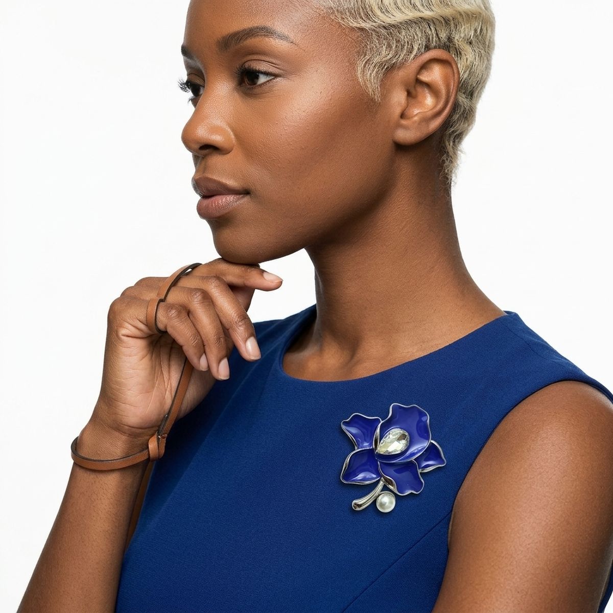 Zeta Phi Beta Blue Enamel Flower Brooch Pin