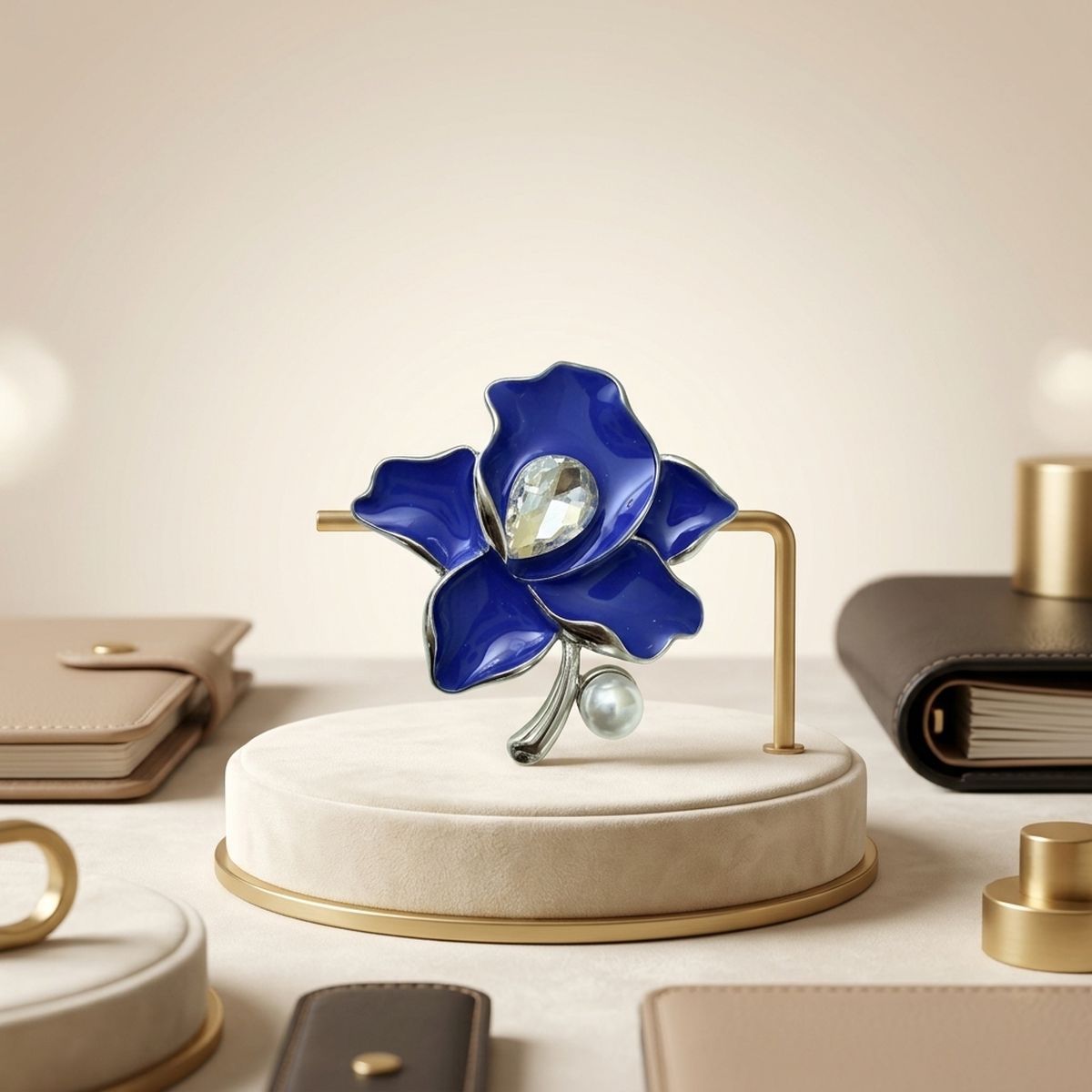 Zeta Phi Beta Blue Enamel Flower Brooch Pin