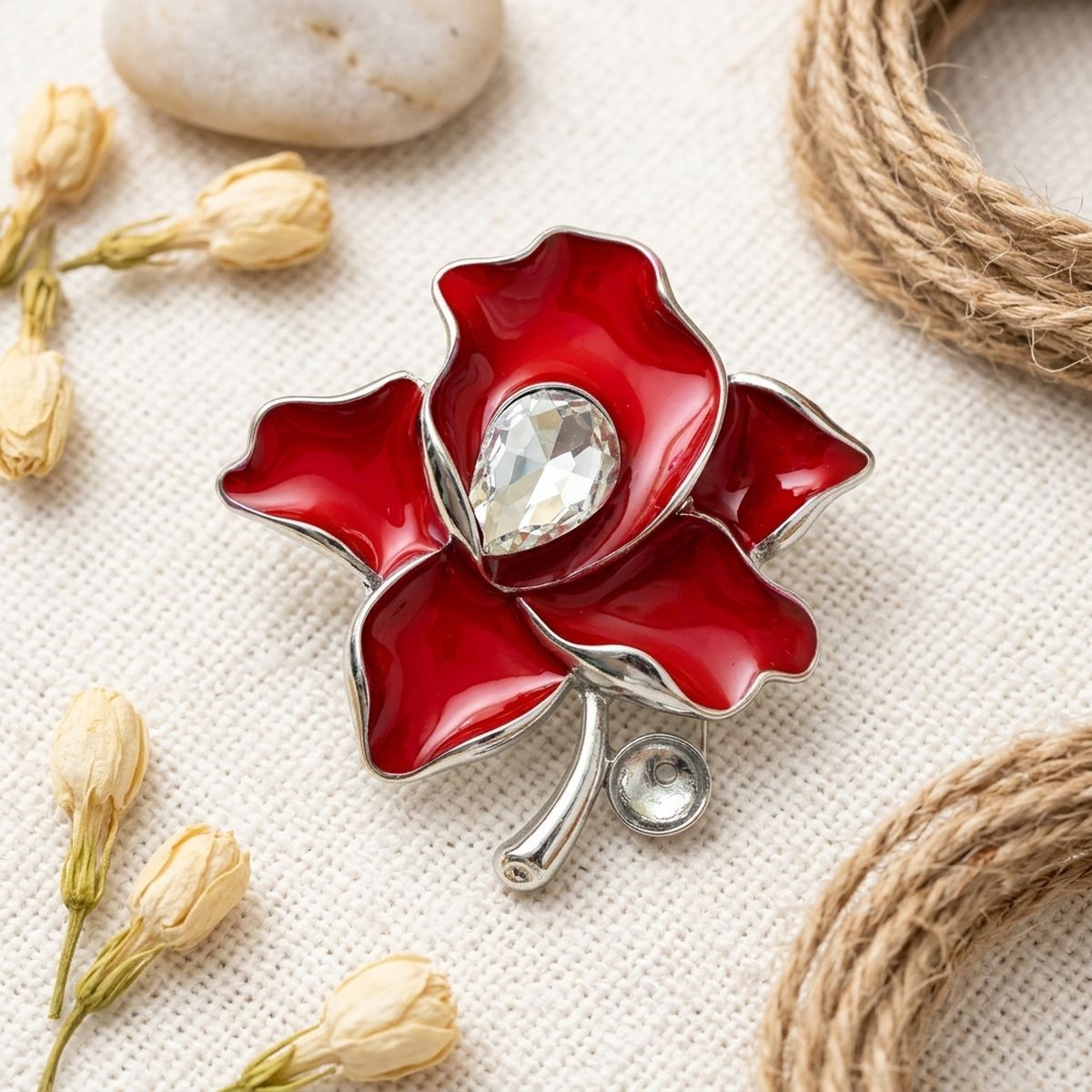 Delta Sigma Theta Red Enamel Flower Brooch Pin