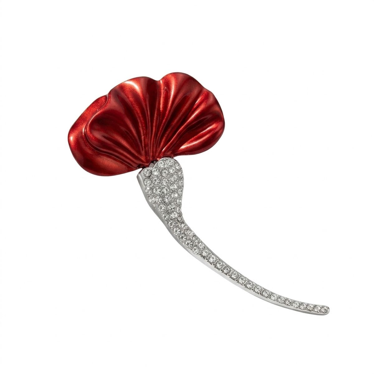 DST Crimson Red Calla Lily Rhinestone Brooch Pin