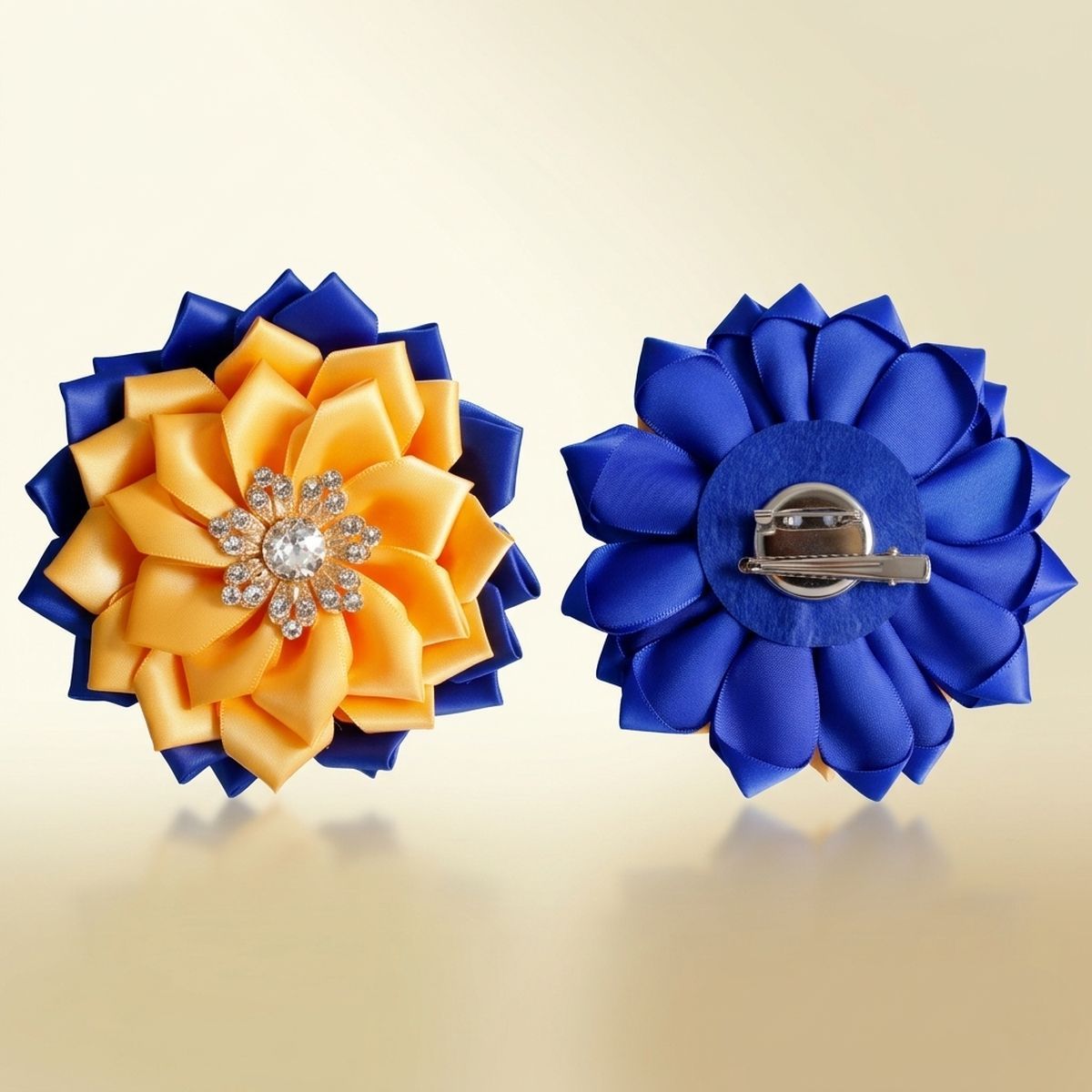 SGRHO Blue Gold Floral Bling Brooch and Hair Clip