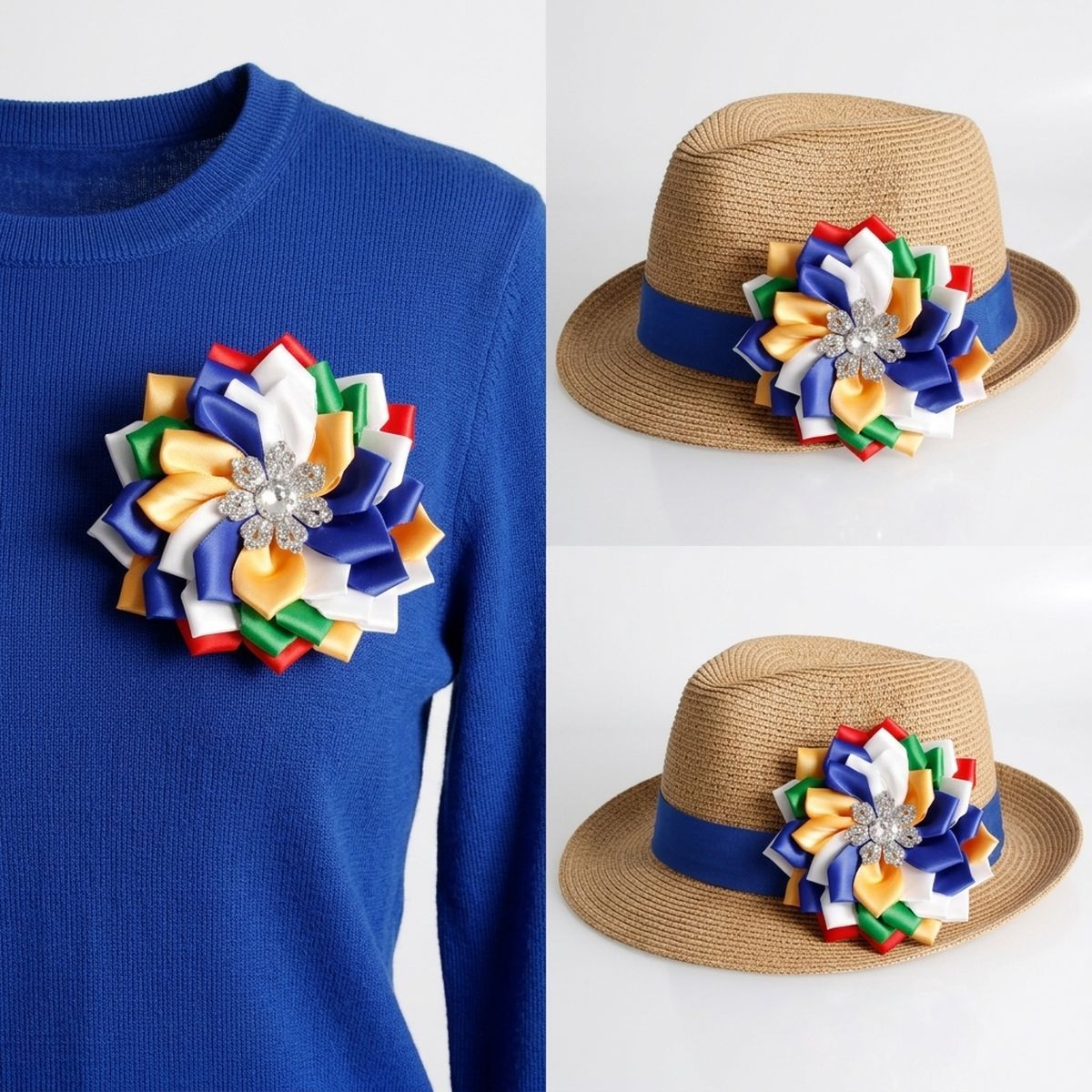 OES Multicolor Floral Bling Brooch and Hair Clip