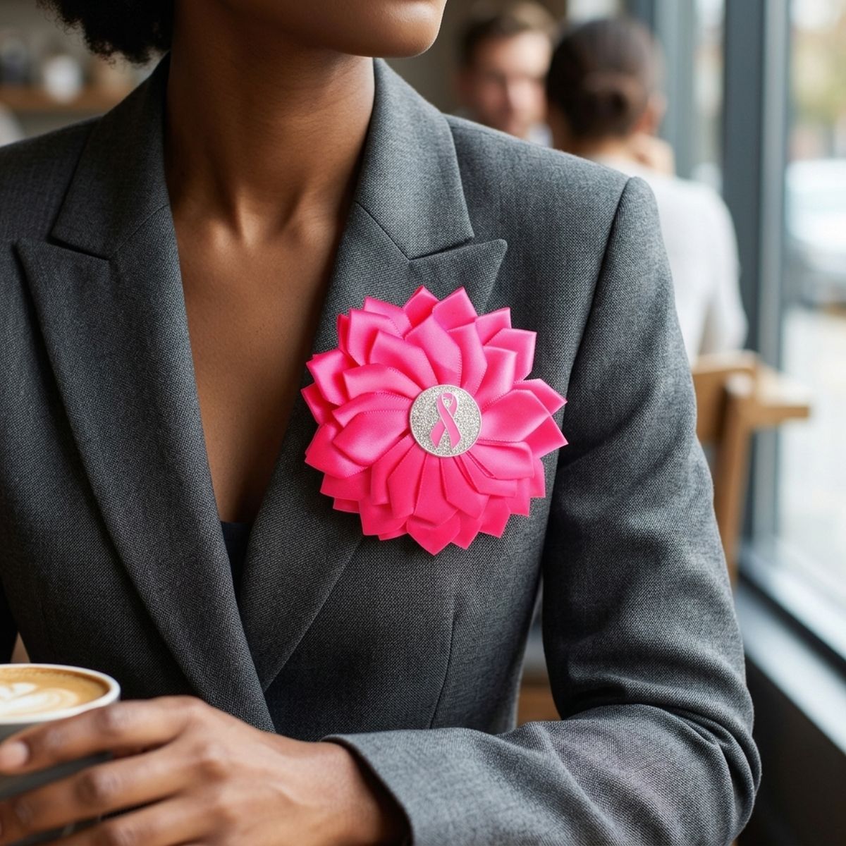 Breast Cancer Fuchsia Flower Brooch and Hair Clip