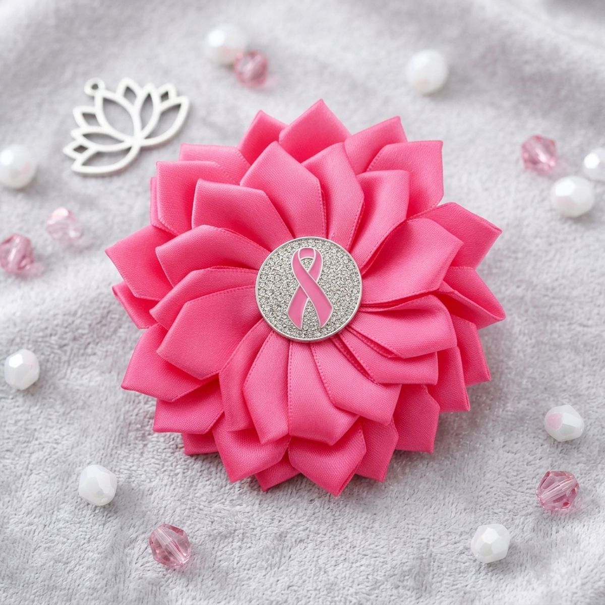 Breast Cancer Fuchsia Flower Brooch and Hair Clip