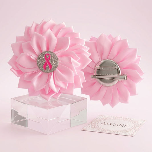 Breast Cancer Pink Flower Brooch and Hair Clip