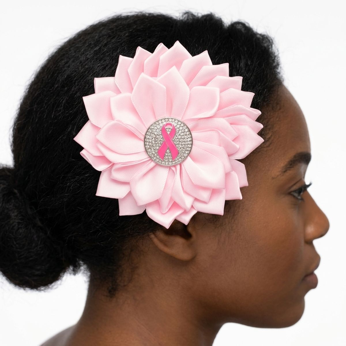 Breast Cancer Pink Flower Brooch and Hair Clip