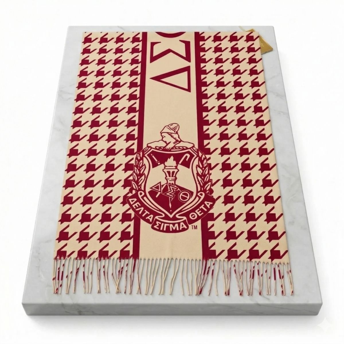 DST Crimson and Deep Cream Houndstooth Shawl Scarf