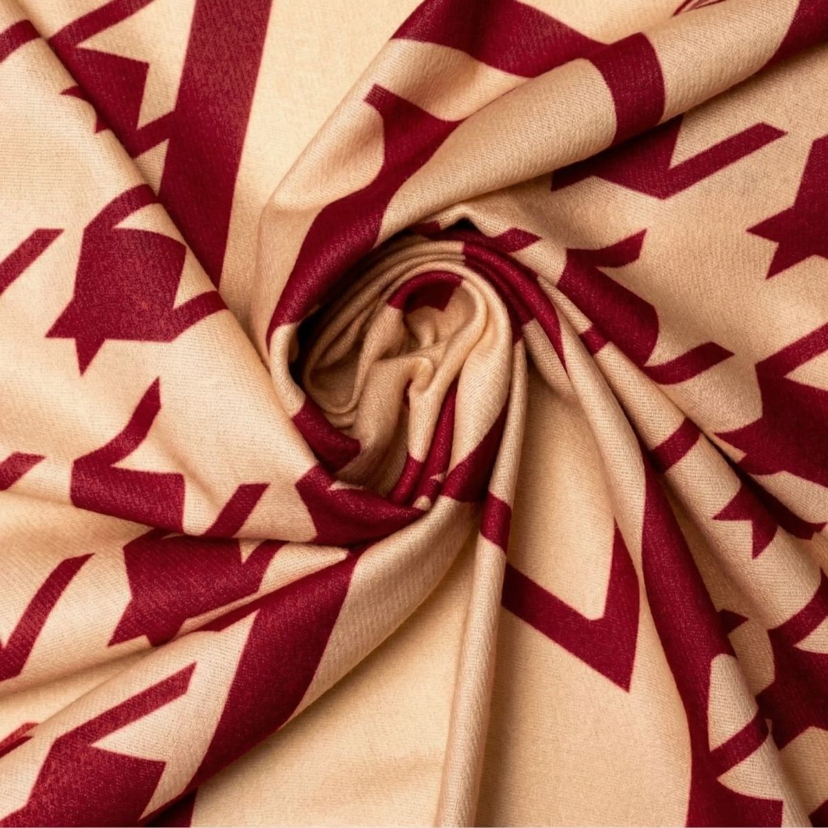 DST Crimson and Deep Cream Houndstooth Shawl Scarf