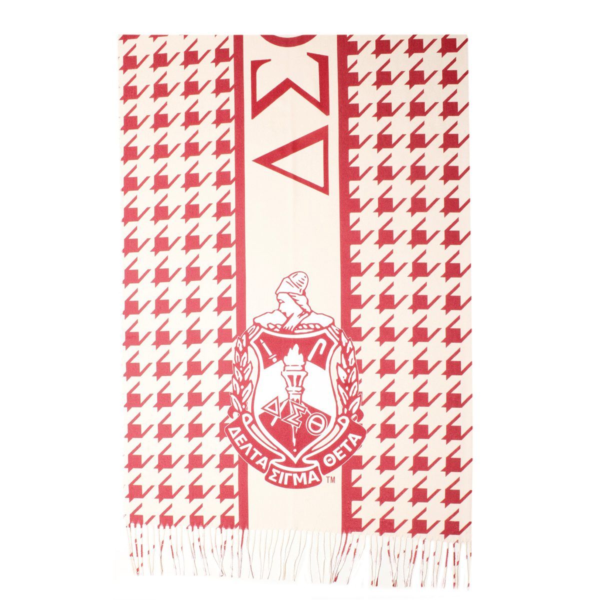 DST Red and Bright Cream Houndstooth Shawl Scarf