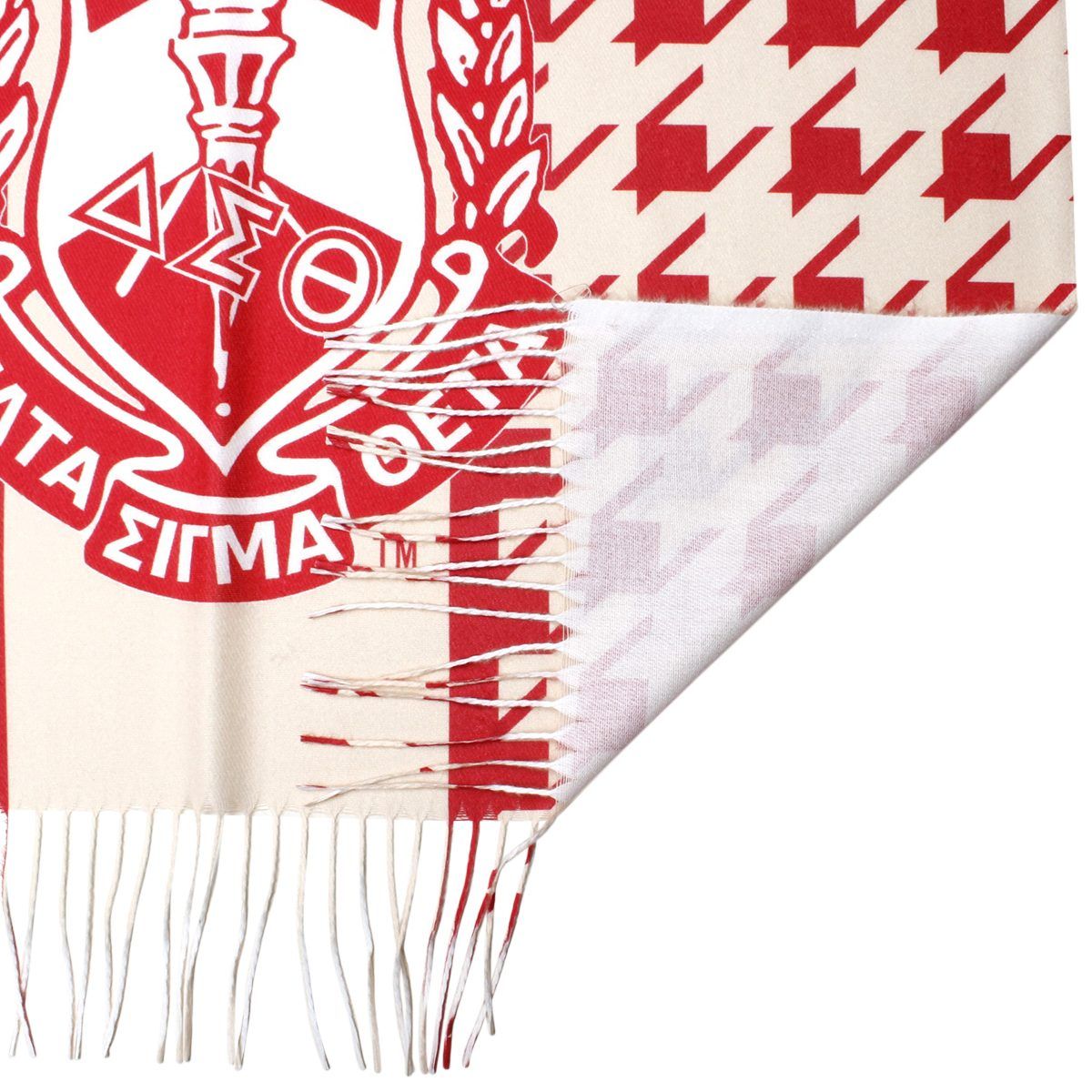 DST Red and Bright Cream Houndstooth Shawl Scarf