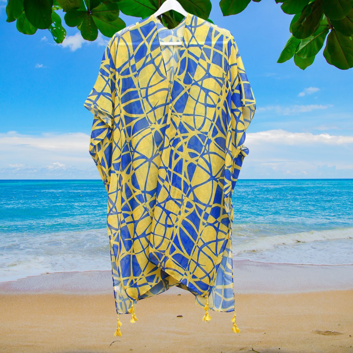 SGRHO Sorority Yellow Blue ColorBlock Swirl Kimono