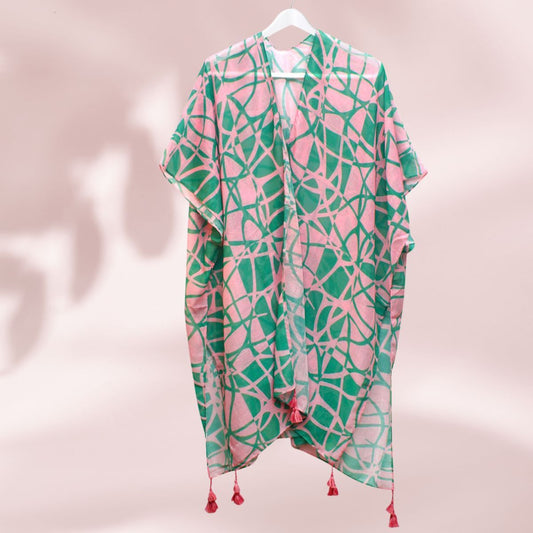 AKA Sorority Pink Green ColorBlock Swirl Kimono