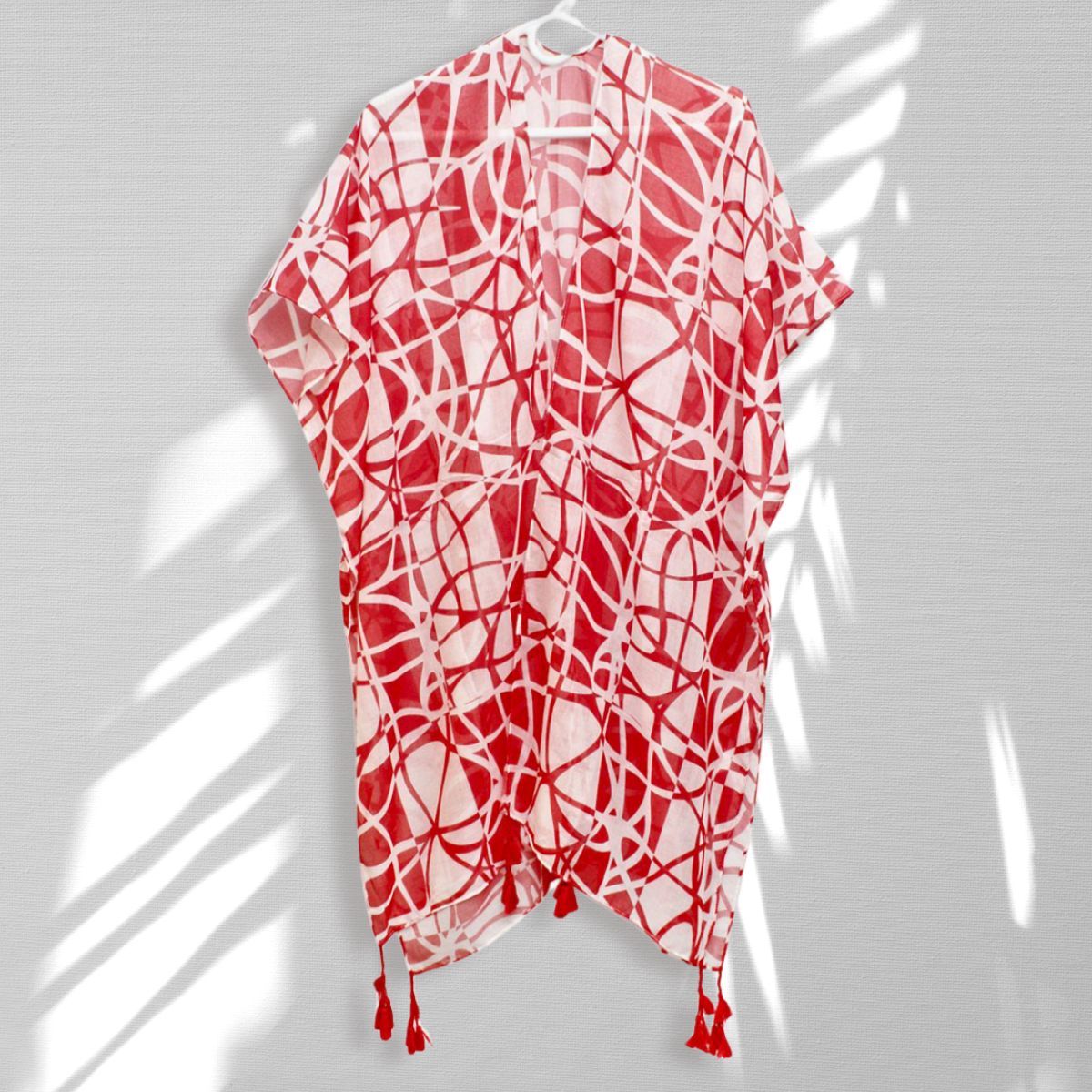 DST Sorority Red White ColorBlock Swirl Kimono