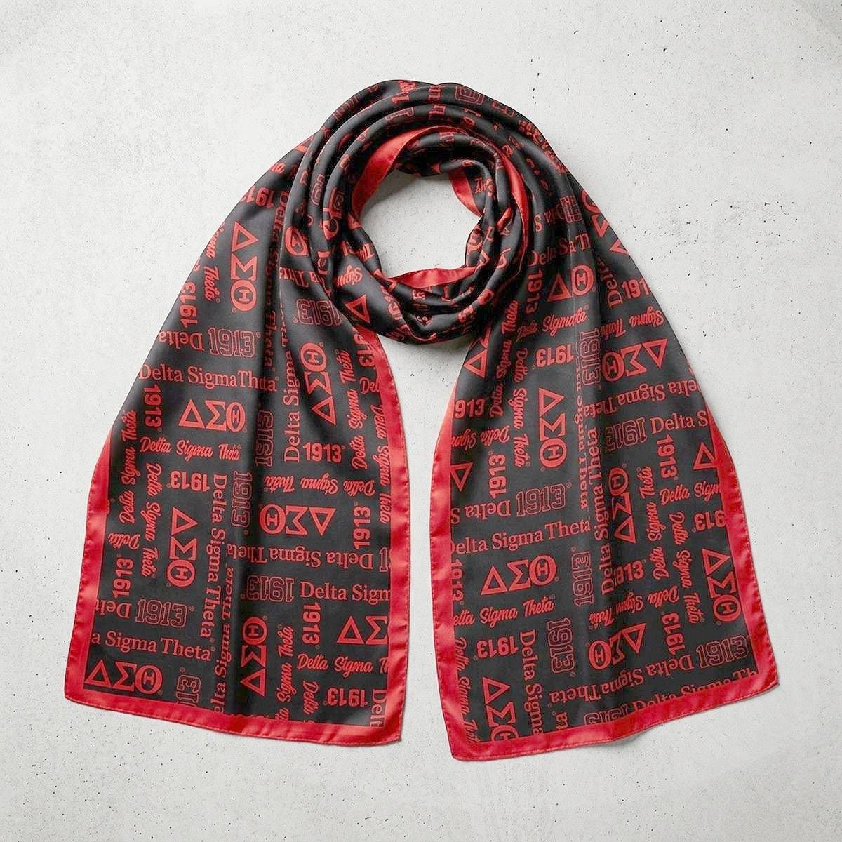 DST Long Black and Red Graphic Rectangle Scarf