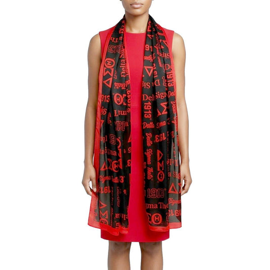 DST Long Black and Red Graphic Rectangle Scarf