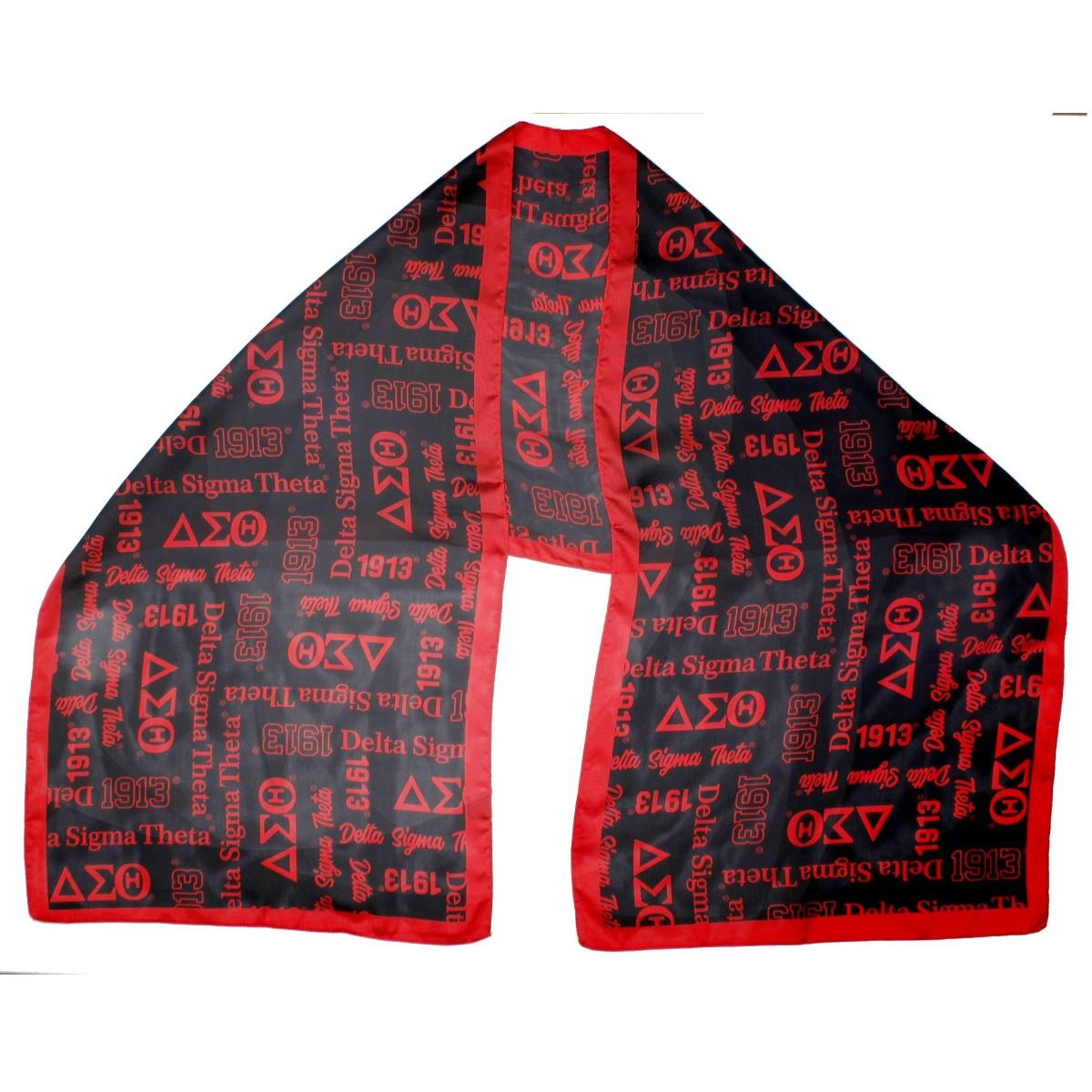 DST Long Black and Red Graphic Rectangle Scarf
