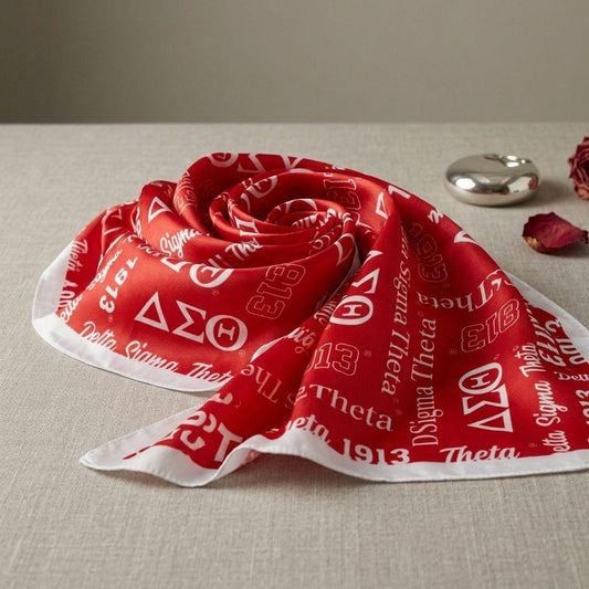 DST Long Red and White Graphic Rectangle Scarf