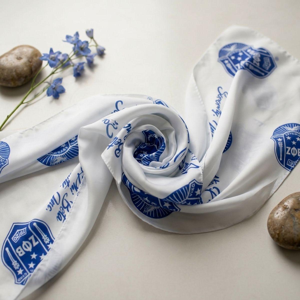 ZPB Long White and Blue Shield Rectangle Scarf