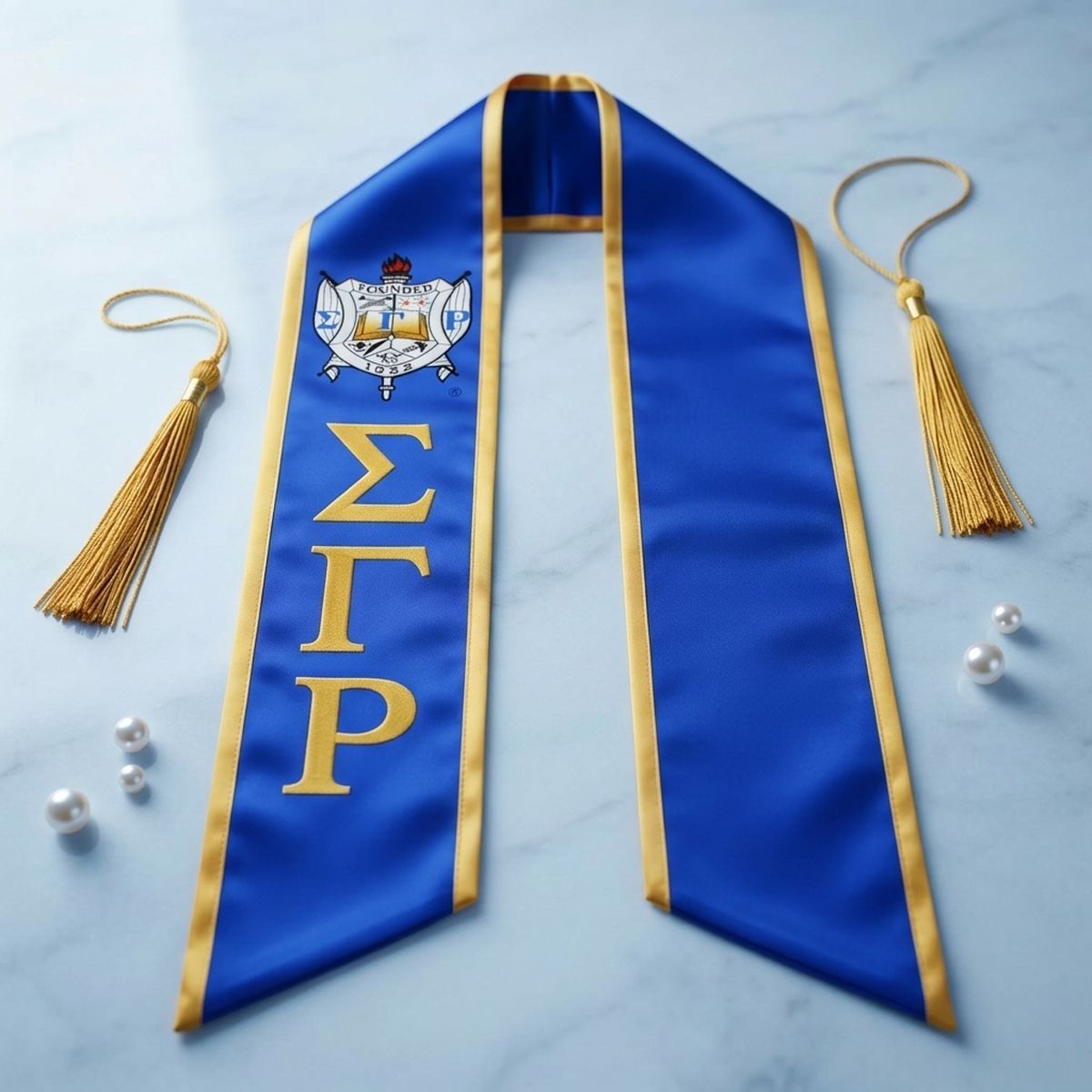 SGRHO Print Legacy Honor Stole in Blue with Gold