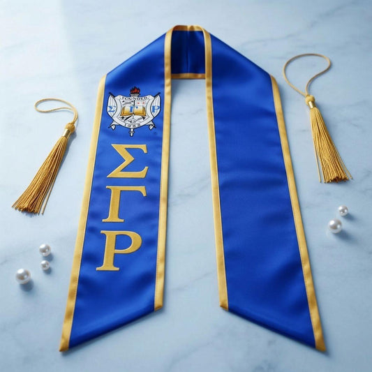 SGRHO Print Legacy Honor Stole in Blue with Gold