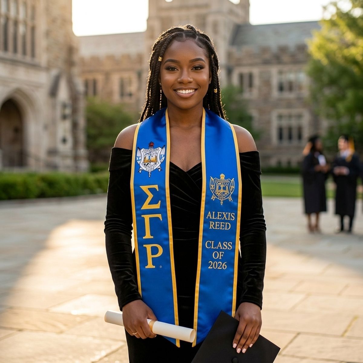 SGRHO Print Legacy Honor Stole in Blue with Gold