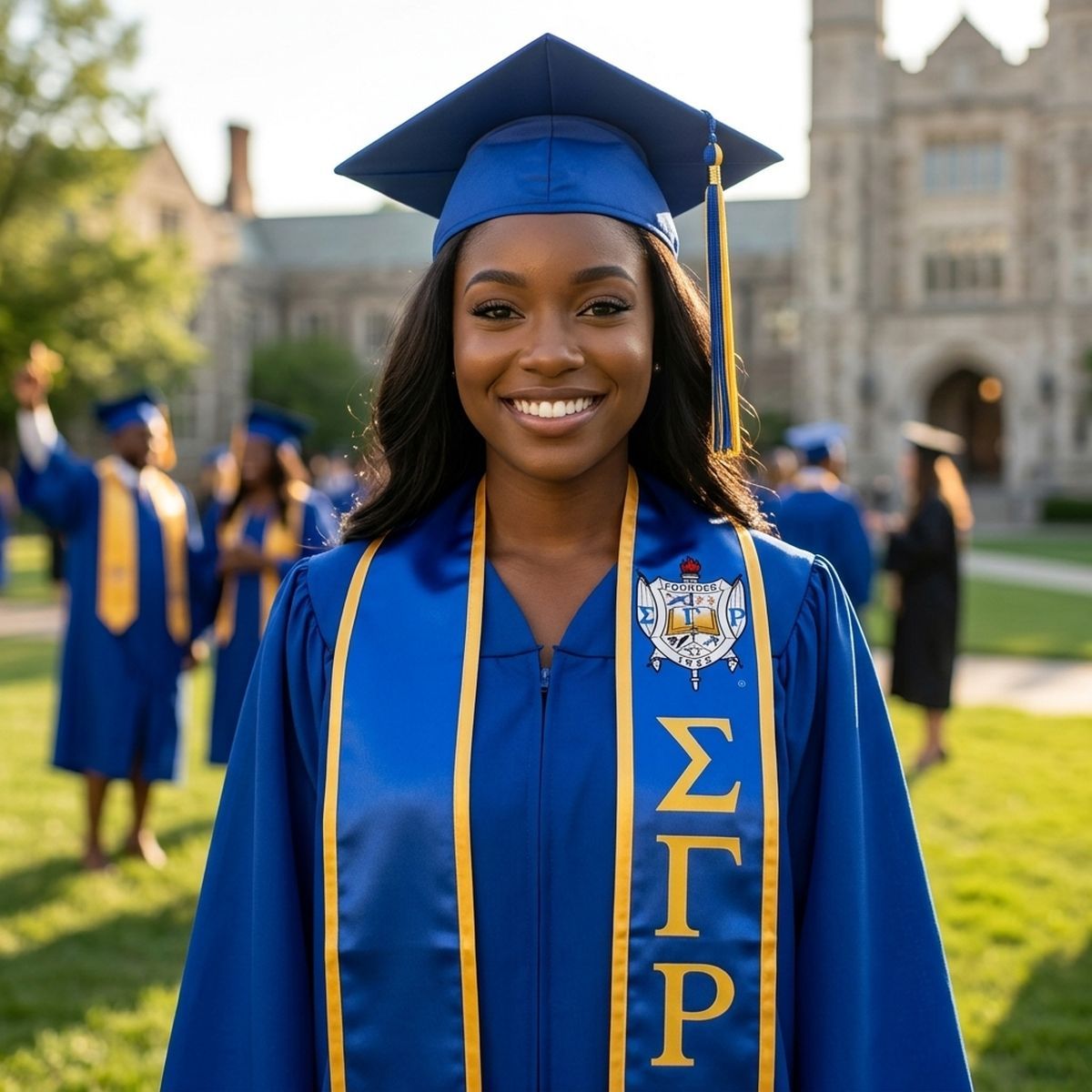 SGRHO Print Legacy Honor Stole in Blue with Gold