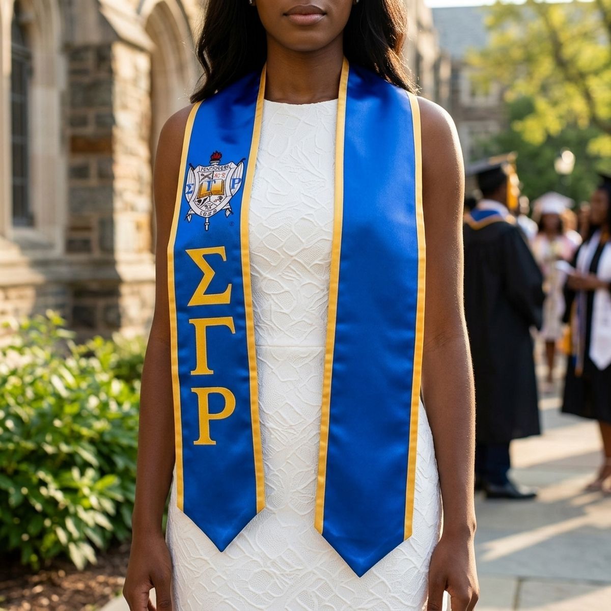 SGRHO Print Legacy Honor Stole in Blue with Gold