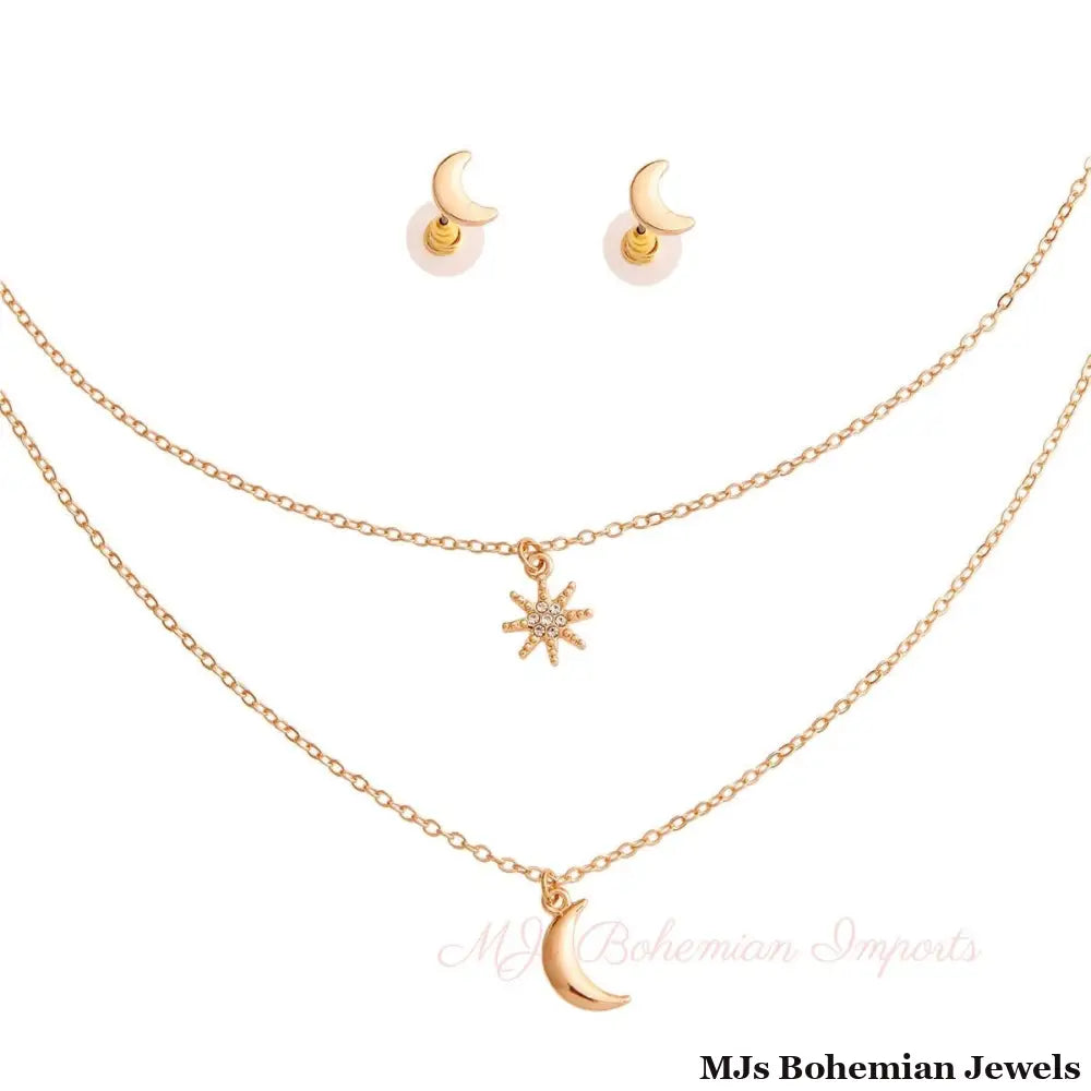 Gold 2 Layer Chain Moon Necklace