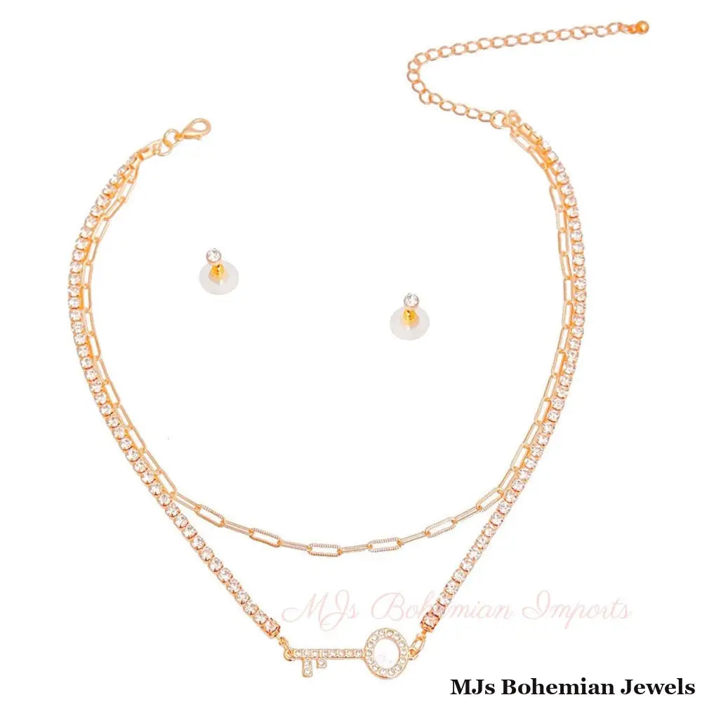 Gold 2 Layer Key Necklace Set