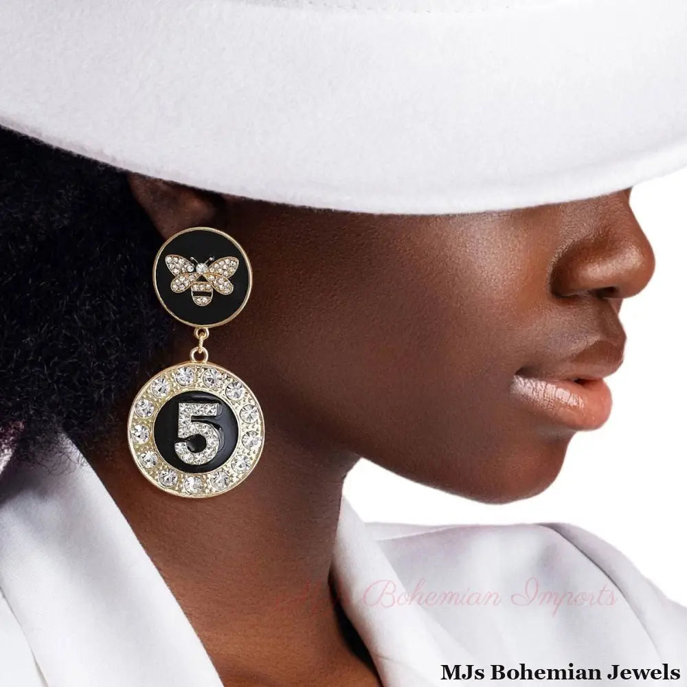 Gold and Black Bee 5 Charm Earrings