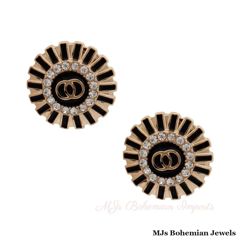 Gold and Black Lined Round Studs