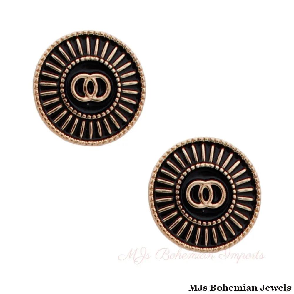 Gold and Black Sunburst Infinity Studs