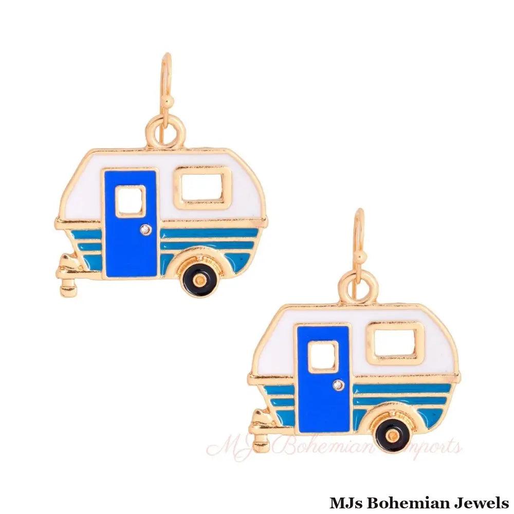 Gold and Blue Camper Earrings