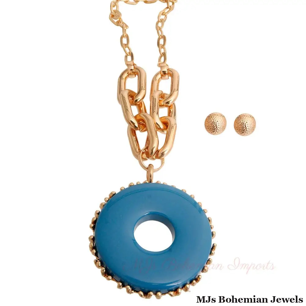 Gold and Blue Heavy Metal Pendant Set