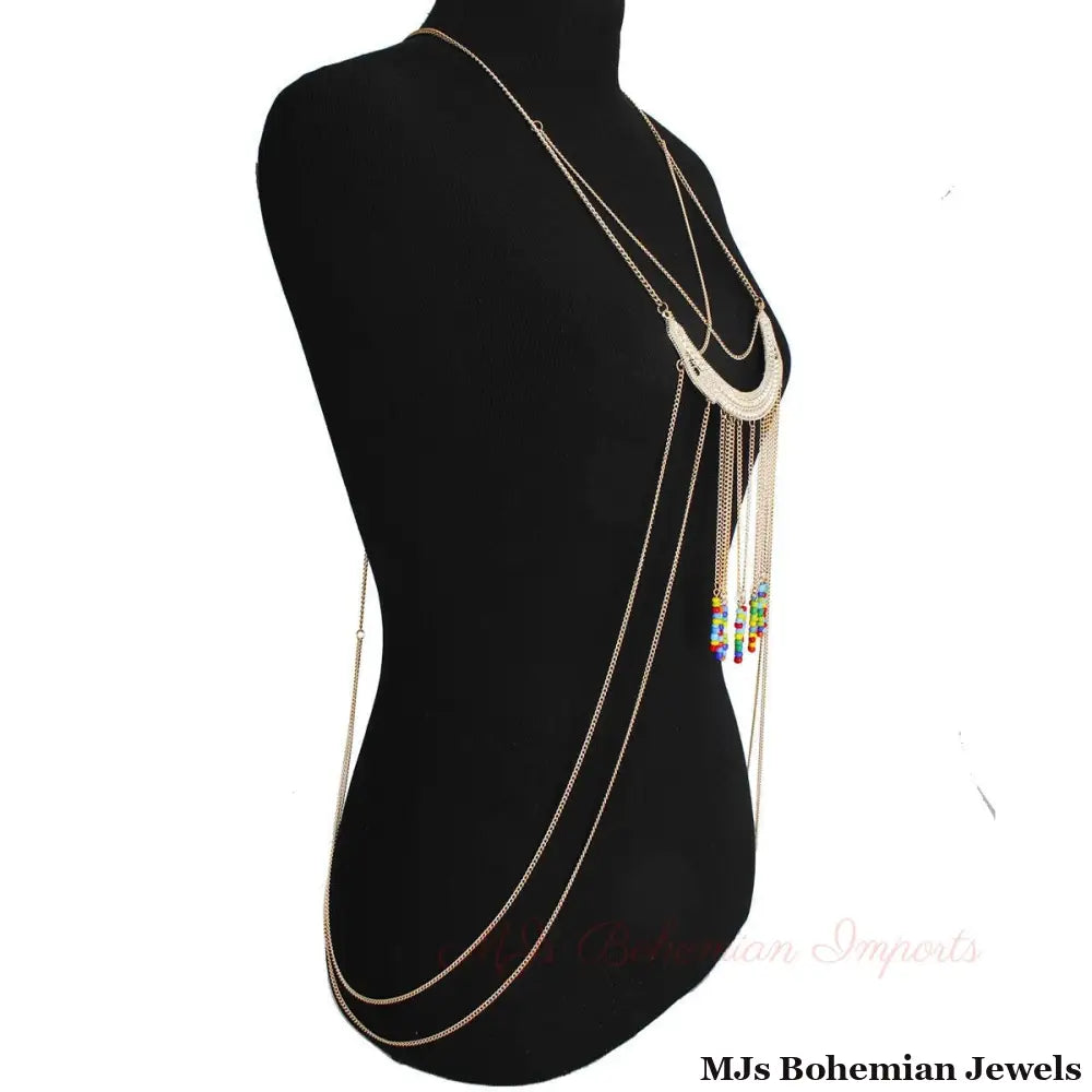 Gold and Multi Color Bead Body Chain