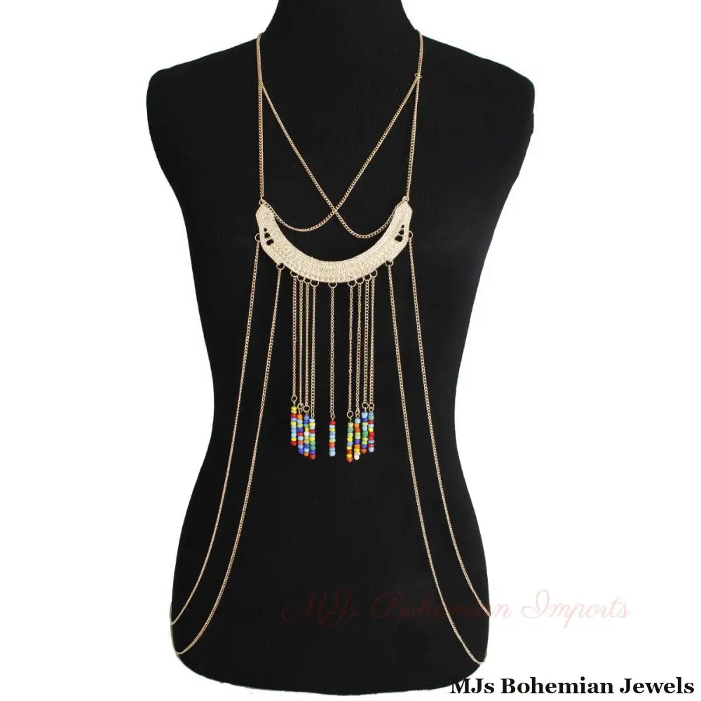 Gold and Multi Color Bead Body Chain
