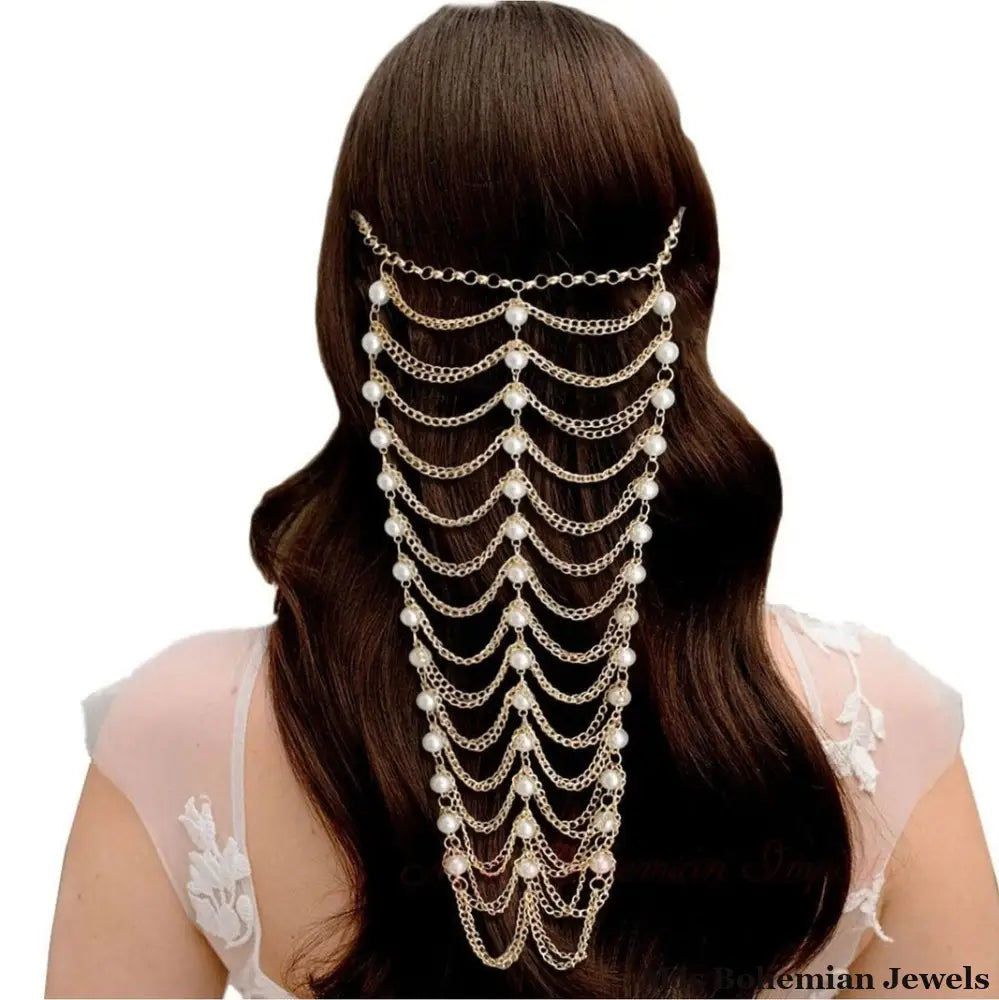 Gold and Pearl Hair Chain