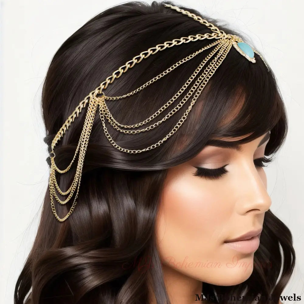 Gold and Turquoise Head Chain