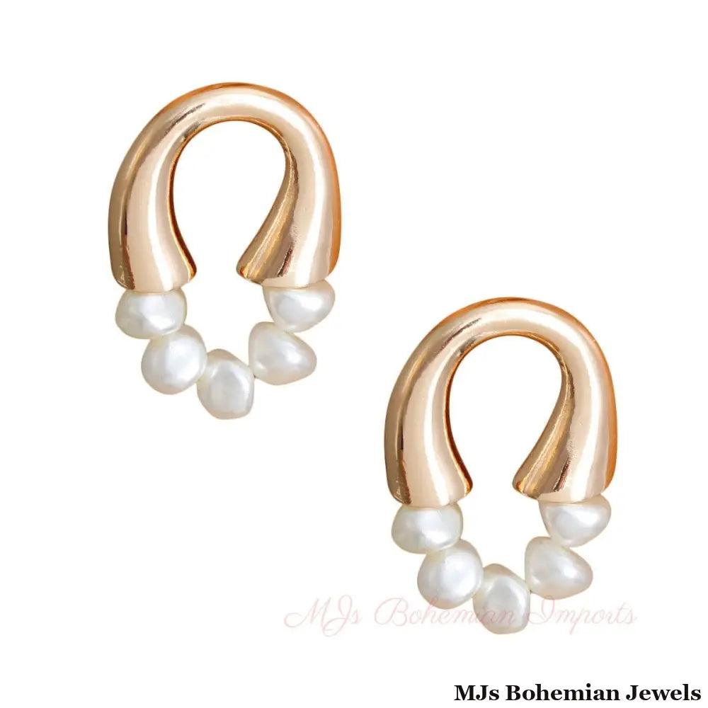 Gold Arch Pearl Studs