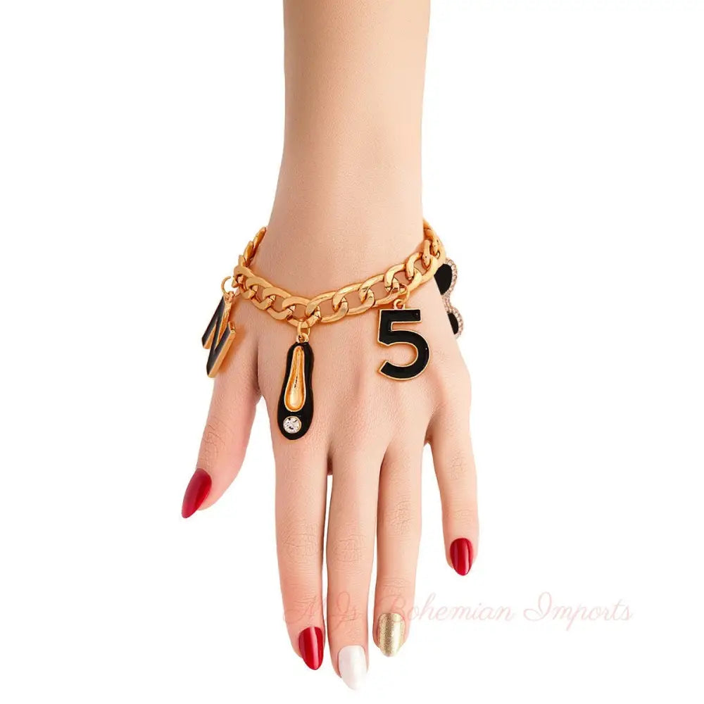 Gold Black Luxury Shoe Charm Bracelet