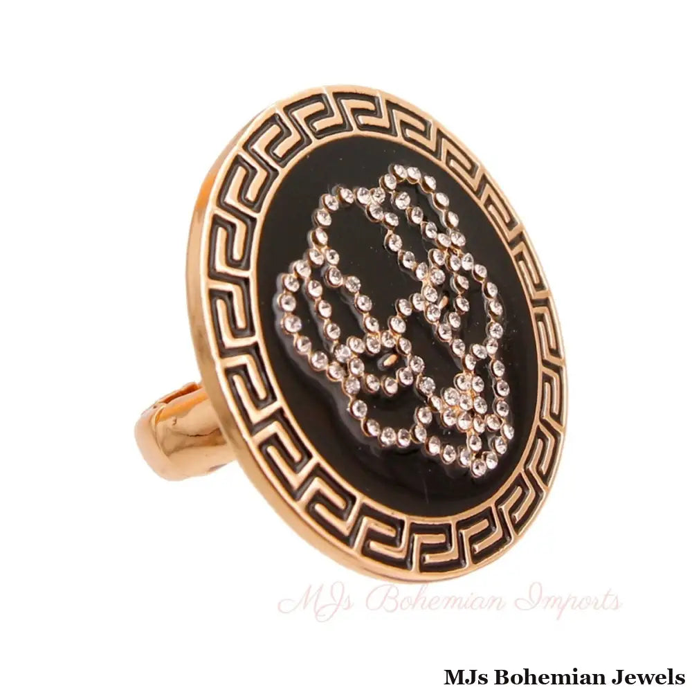 Gold Black Round Tiger Cocktail Ring