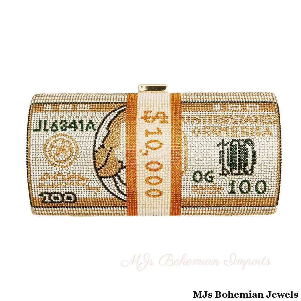 Gold Bling Rolled Benjamins Clutch