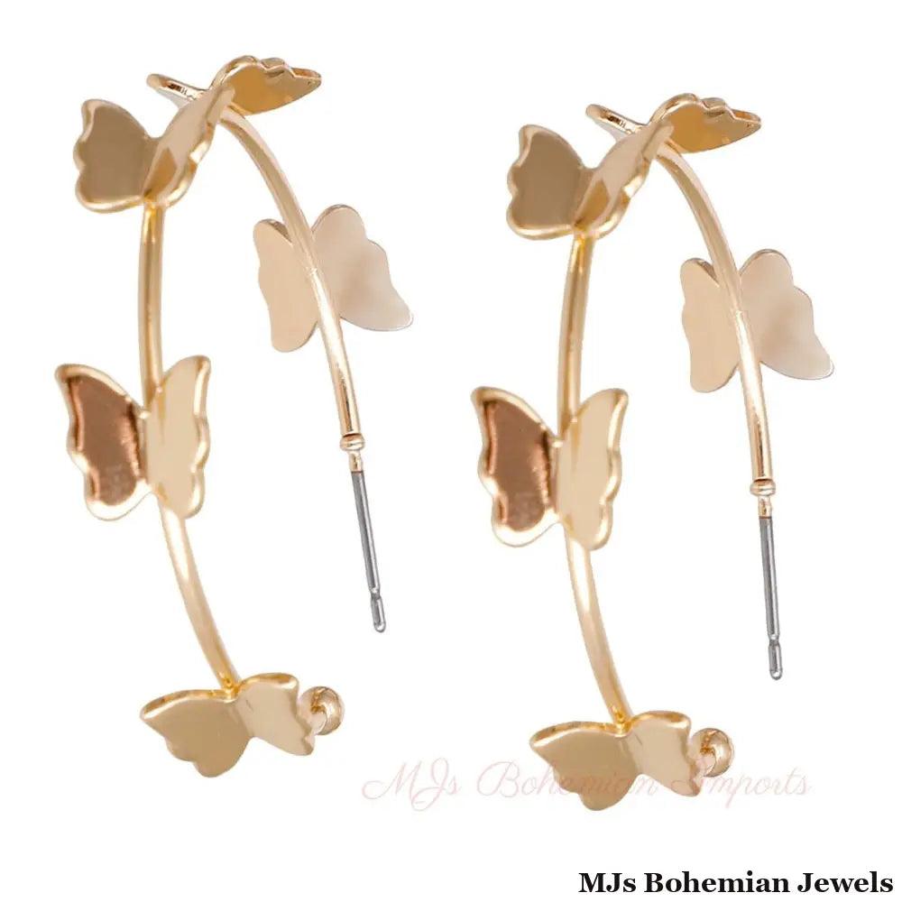 Gold Butterfly Open Hoops