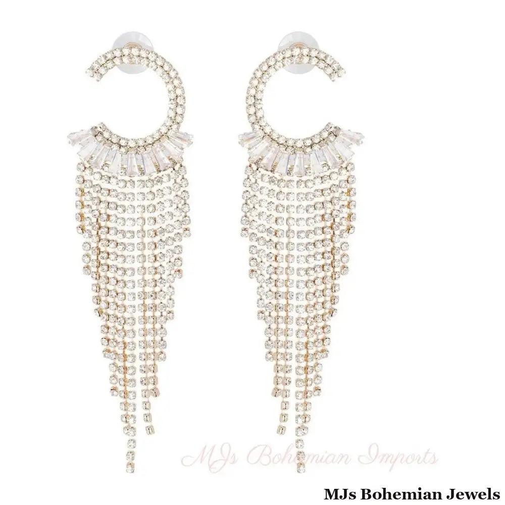 Gold C Cubic Zirconia Fringe Earrings