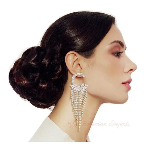 Gold C Cubic Zirconia Fringe Earrings